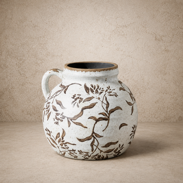 Brown & White Leaf Pattern Vase