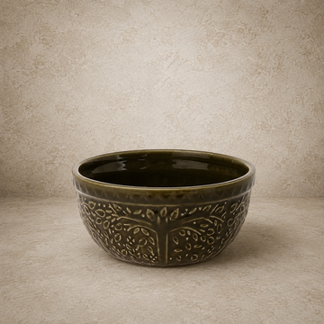 Olive Green Leaf Ceramic Bowl