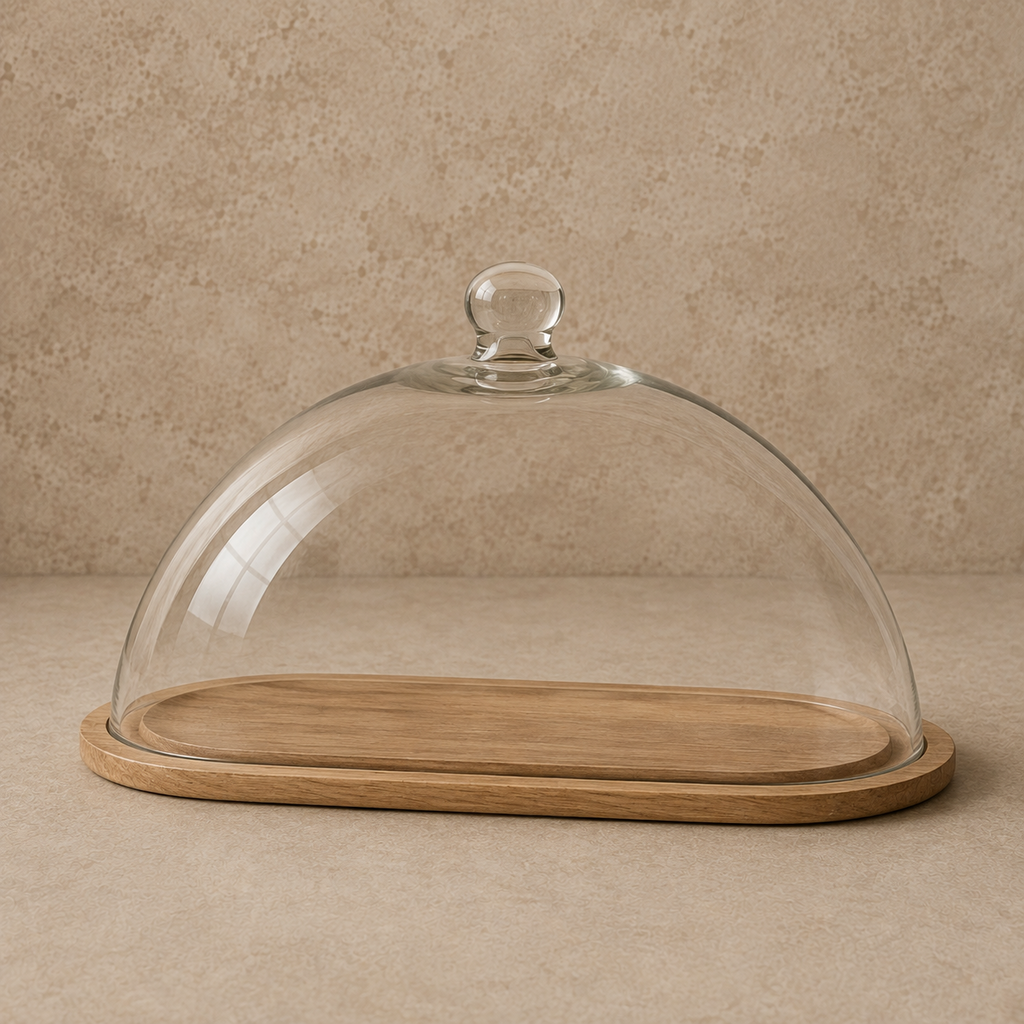 Wood Cake Stand + Glass Lid
