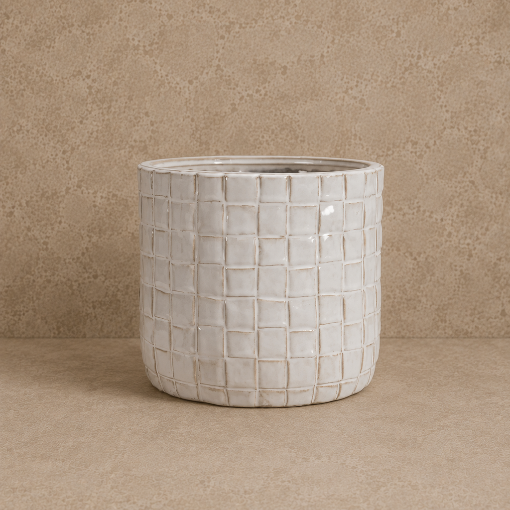 White Woven Stoneware Planter