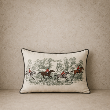 Fox Hunt Horseback Riders Lumbar Pillow (20"W x 14"H)