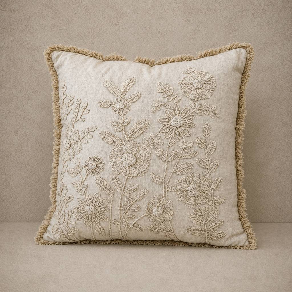 Ivory Cotton Zinnia Pillow