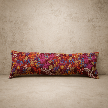 Bright Floral Embroidered Lumbar Pillow