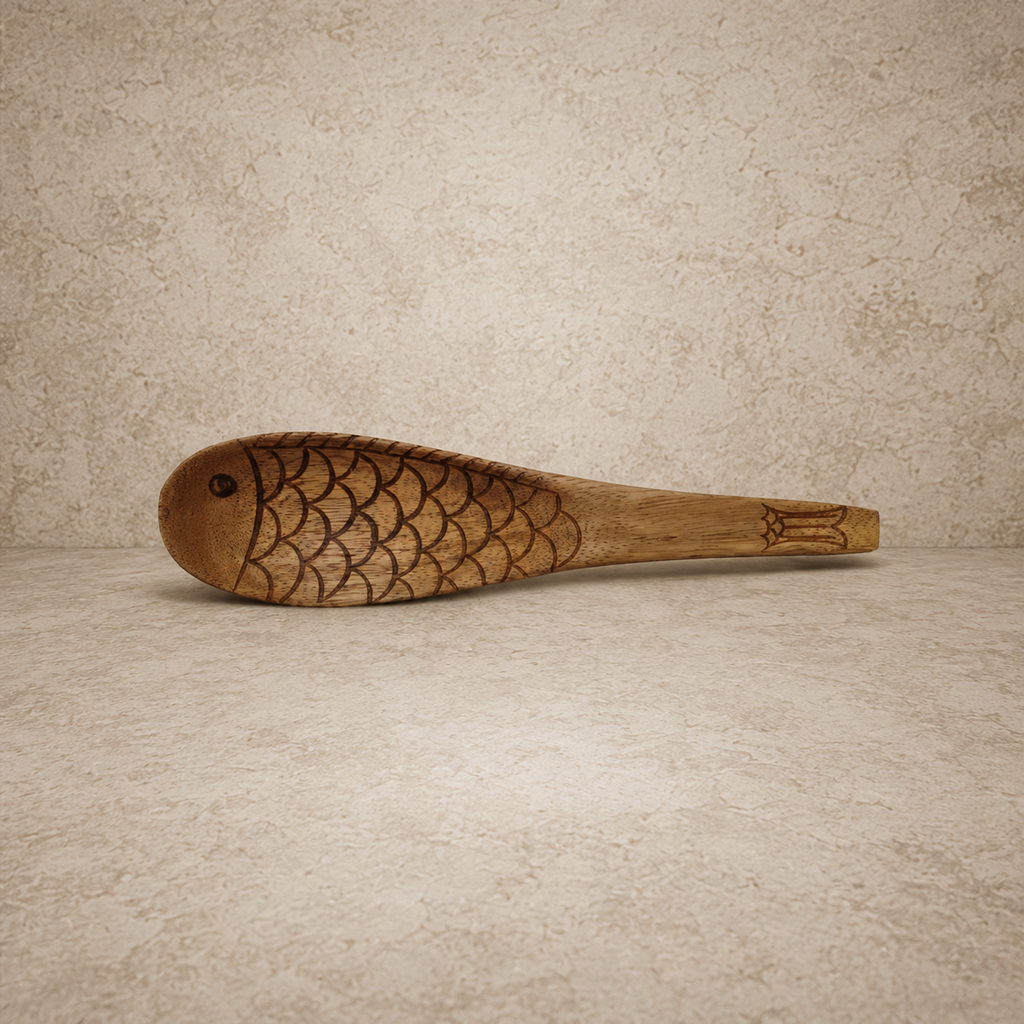 Carved 6" Acacia Wood Fish Spoon