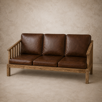 Wood & Leather Cushion Sofa
