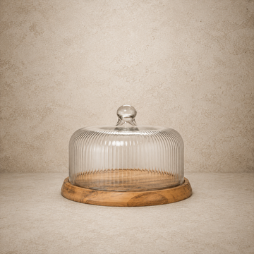 Round Wood Base + Striped Glass Dome
