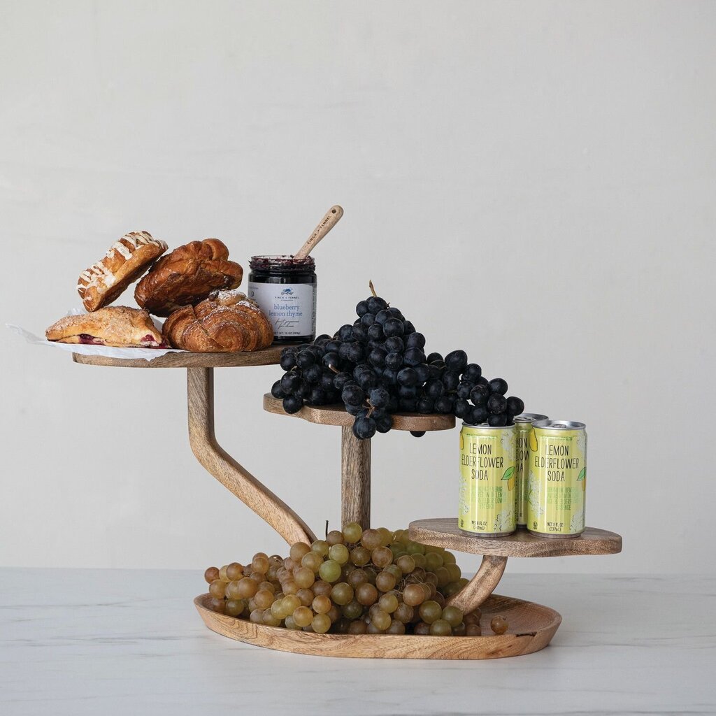 Handcrafted Mango Wood Serving Board w/ 3 Organic Shaped Pedestals