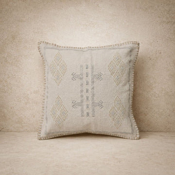 Elegant Metallic Thread Embroidered Natural Pillow