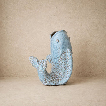 Blue Stoneware Fish Vase