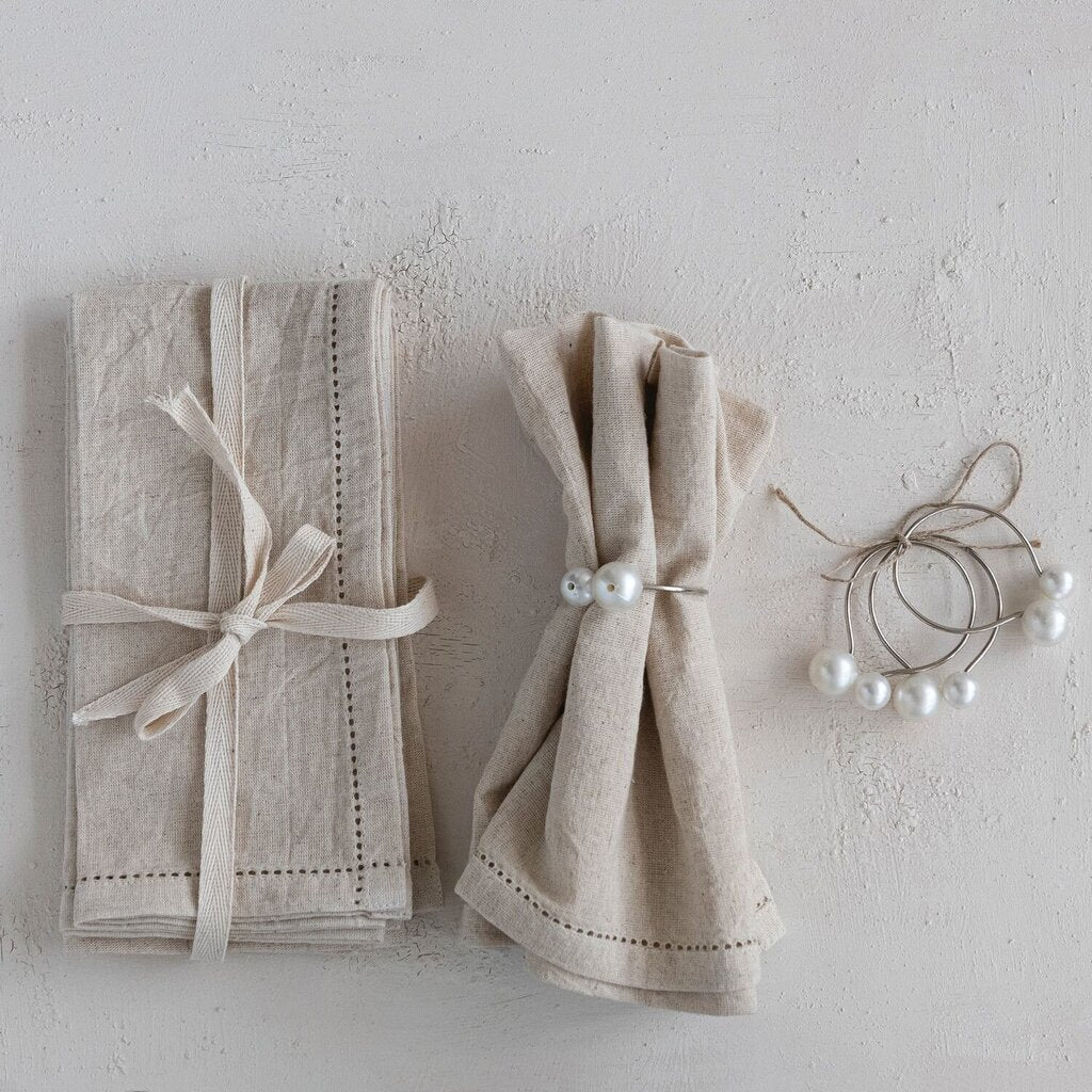 Natural Cotton Linen Napkin + Border Stitch