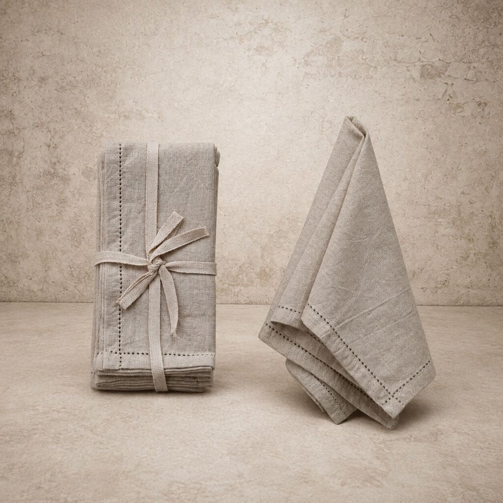 Natural Cotton Linen Napkin + Border Stitch