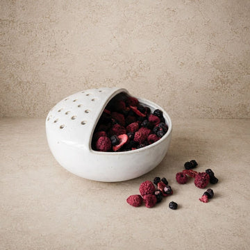 White Stoneware Strainer Bowl