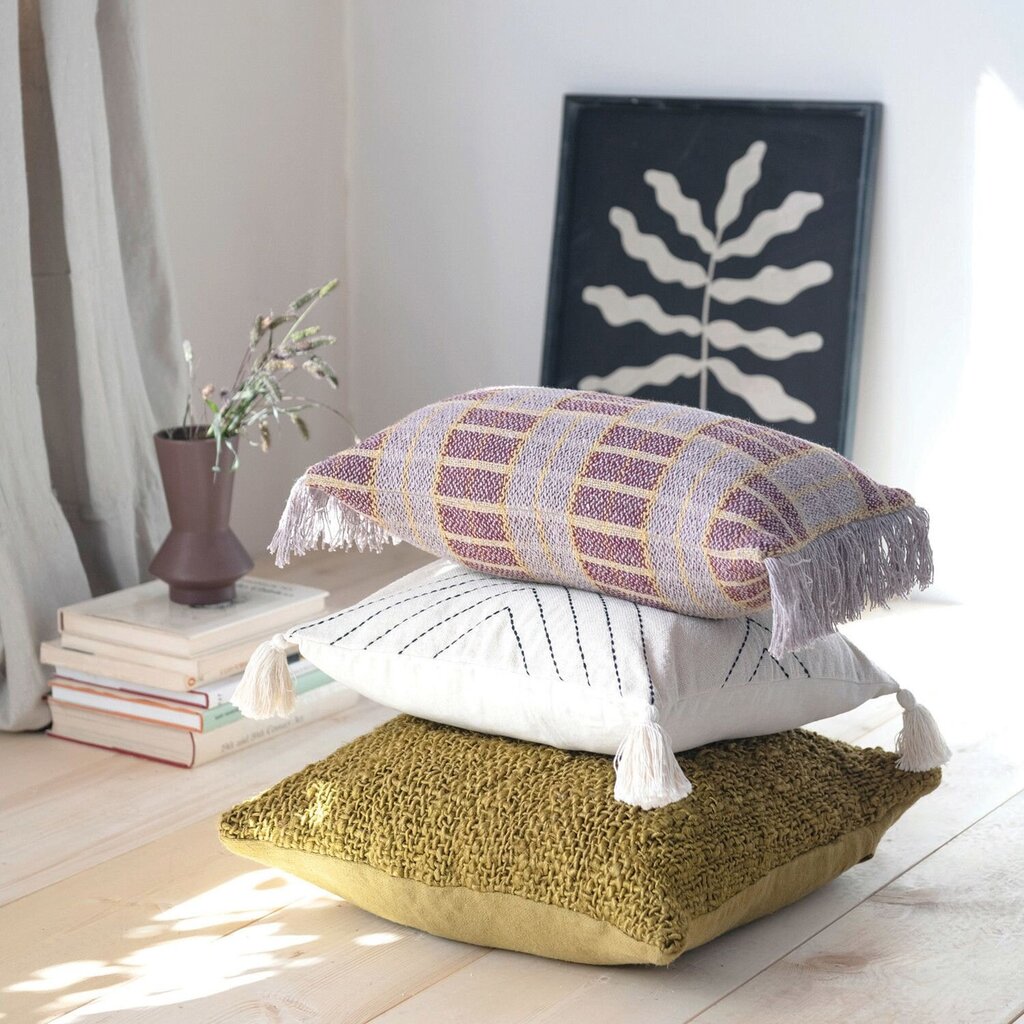 Plum Plaid Cotton Blend Lumbar Pillow
