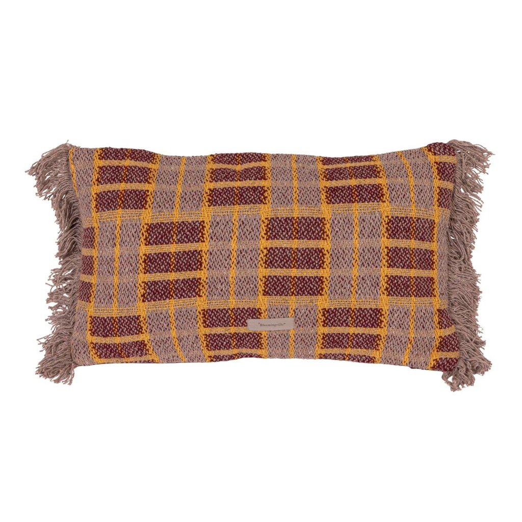 Plum Plaid Cotton Blend Lumbar Pillow