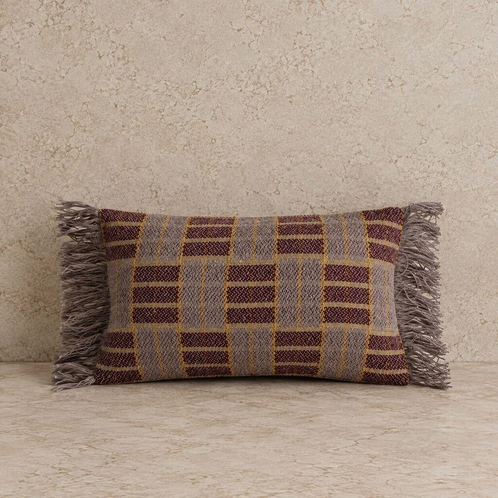 Plum Plaid Cotton Blend Lumbar Pillow