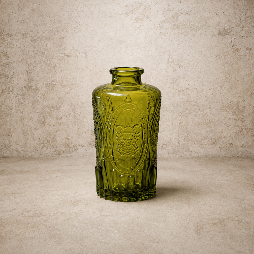 Vintage Olive Green Glass Bud Vase - 5"