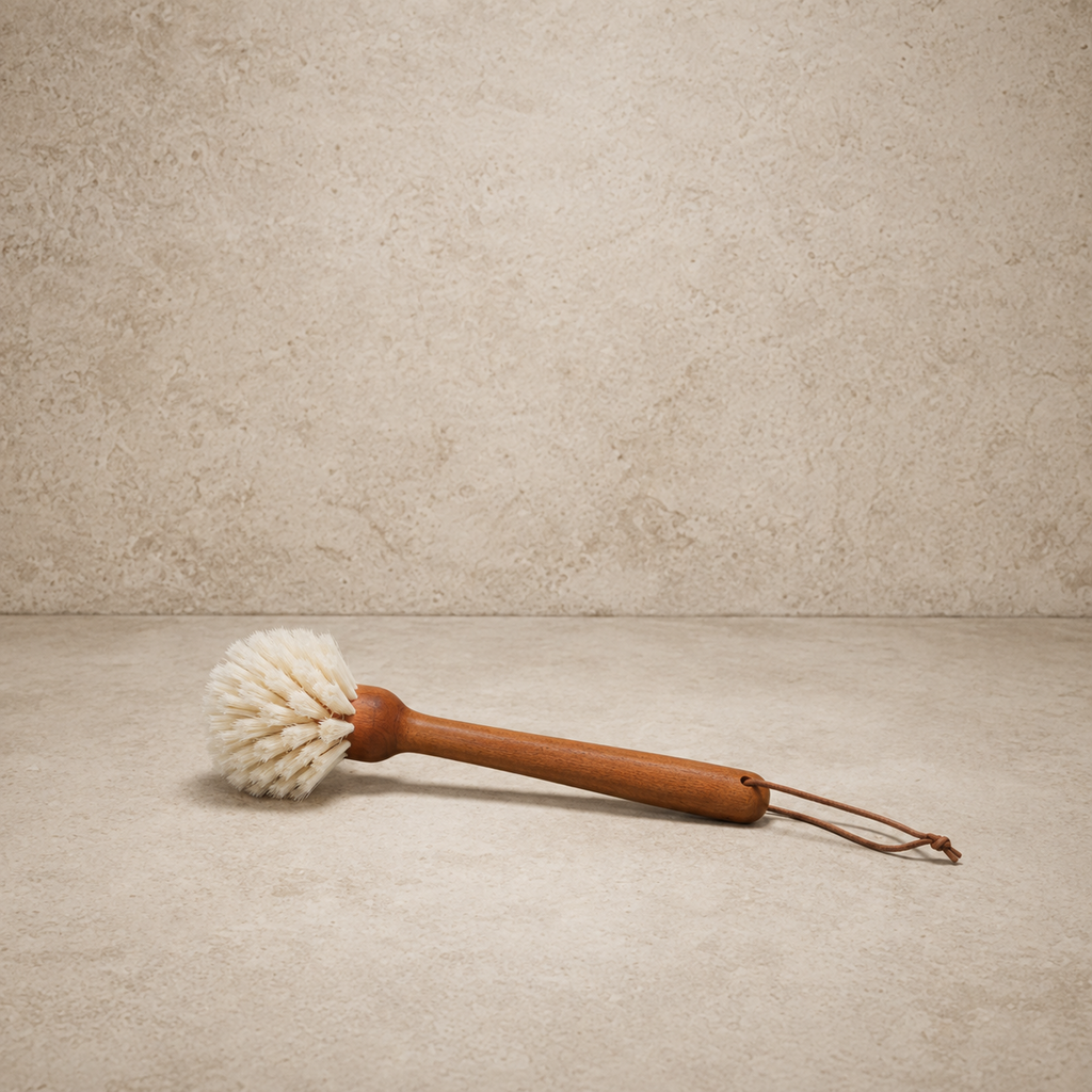 Beech Wood Dish Brush + Leather Tie