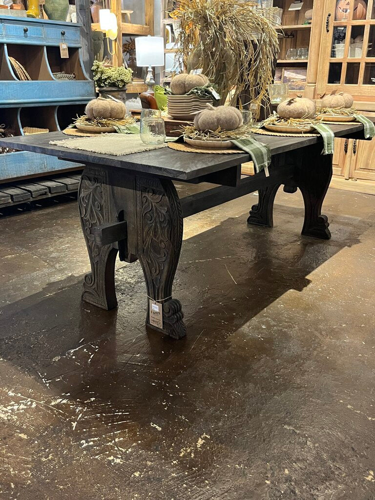Dark Wood Carved Dining Table