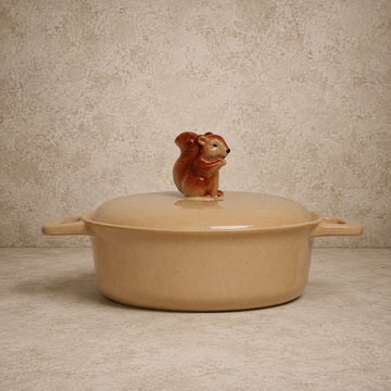 Stoneware Baker w/ Squirrel Finial