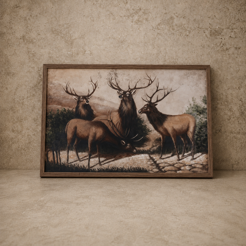 Beautiful Framed Rustic Elk Remarque