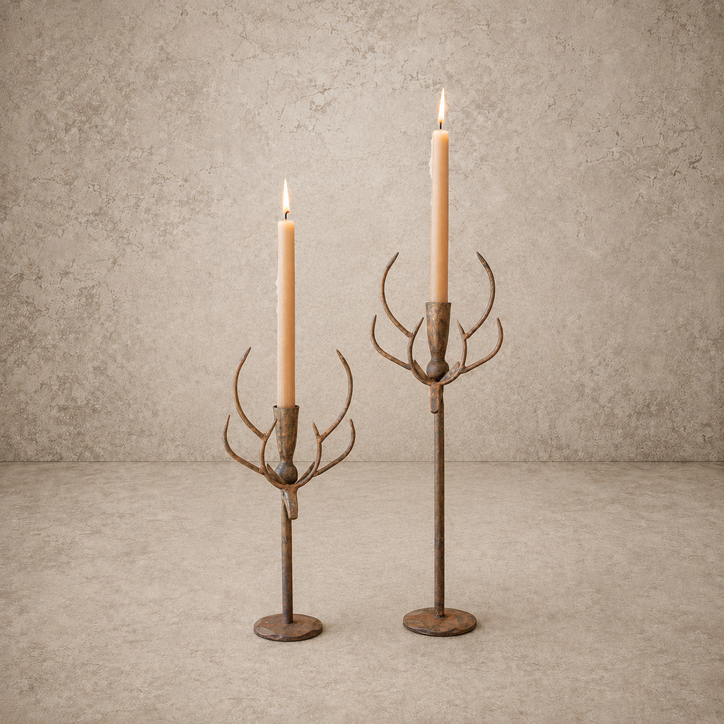 Forged Rustic Iron Deer Candle Holder