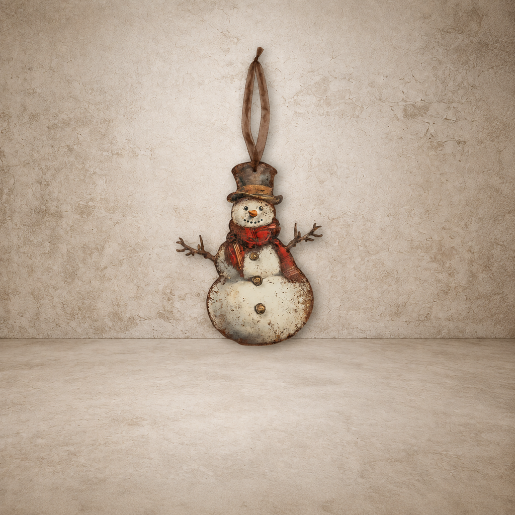 Happy Red Scarf Snowman Metal Ornament