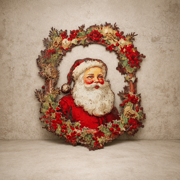 Santa In Wreath Metal Wall Plaque