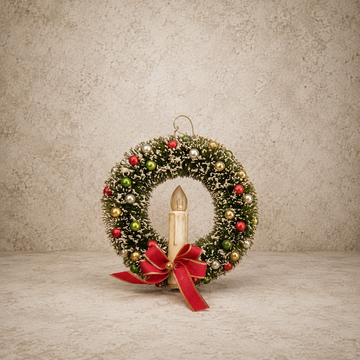 Bottle Brush Wreath With Candle