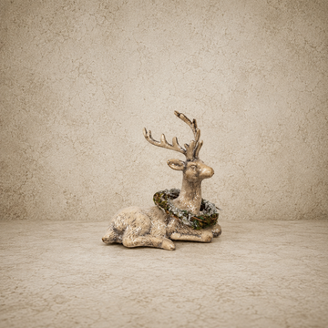 Resting Deer + Wreath Figurine