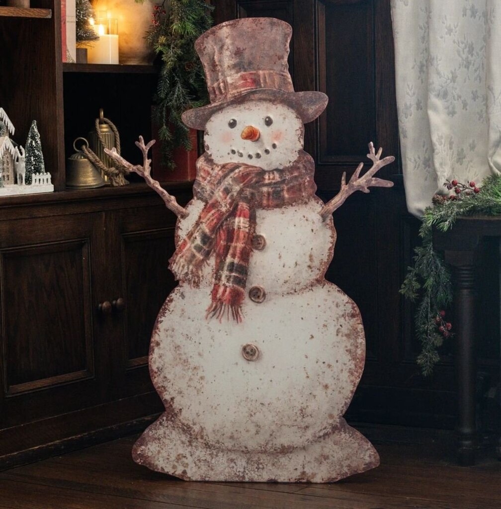 36" Plaid Snowman Metal Display Board