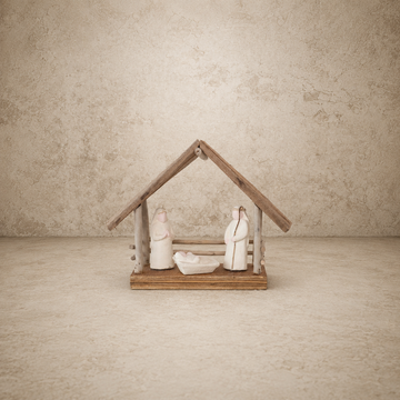Handmade Driftwood & Paper Mache Nativity w/ Wood Base