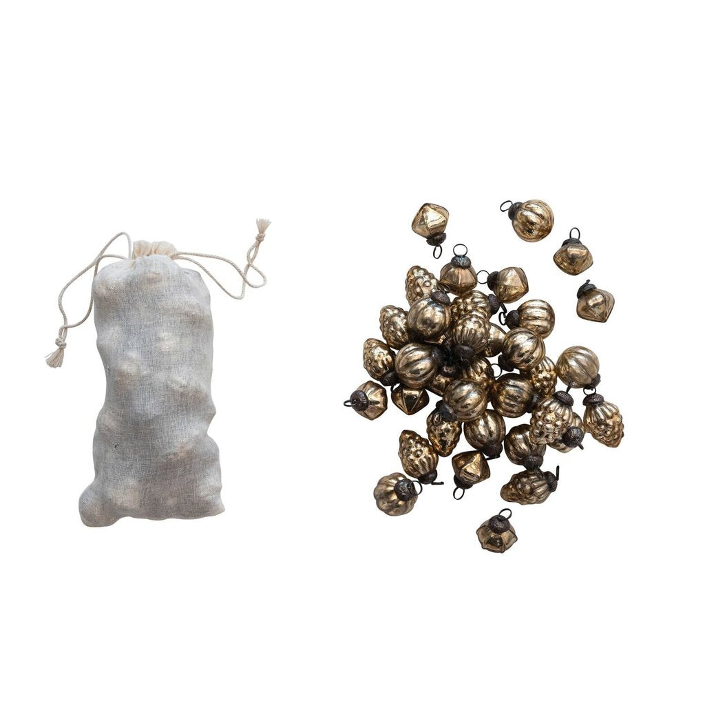 Antique Gold Mercury Glass Ornaments In Muslin Bag
