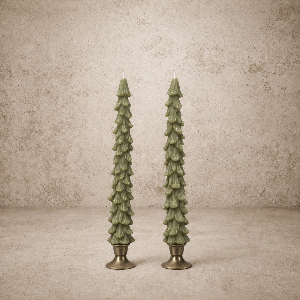 Dark Green Unscented Tree Shaped Taper Candles in Box