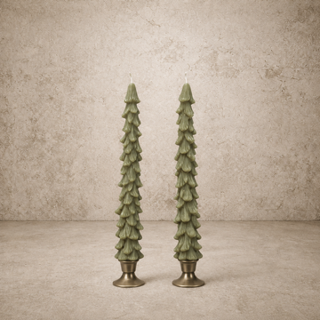 Dark Green Unscented Tree Shaped Taper Candles in Box