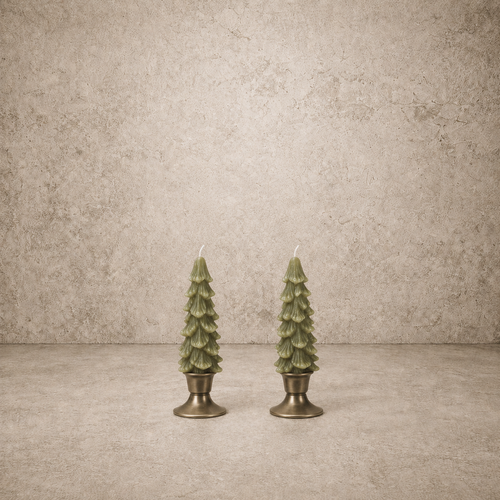 Dark Green Unscented Tree Shaped Taper Candles in Box