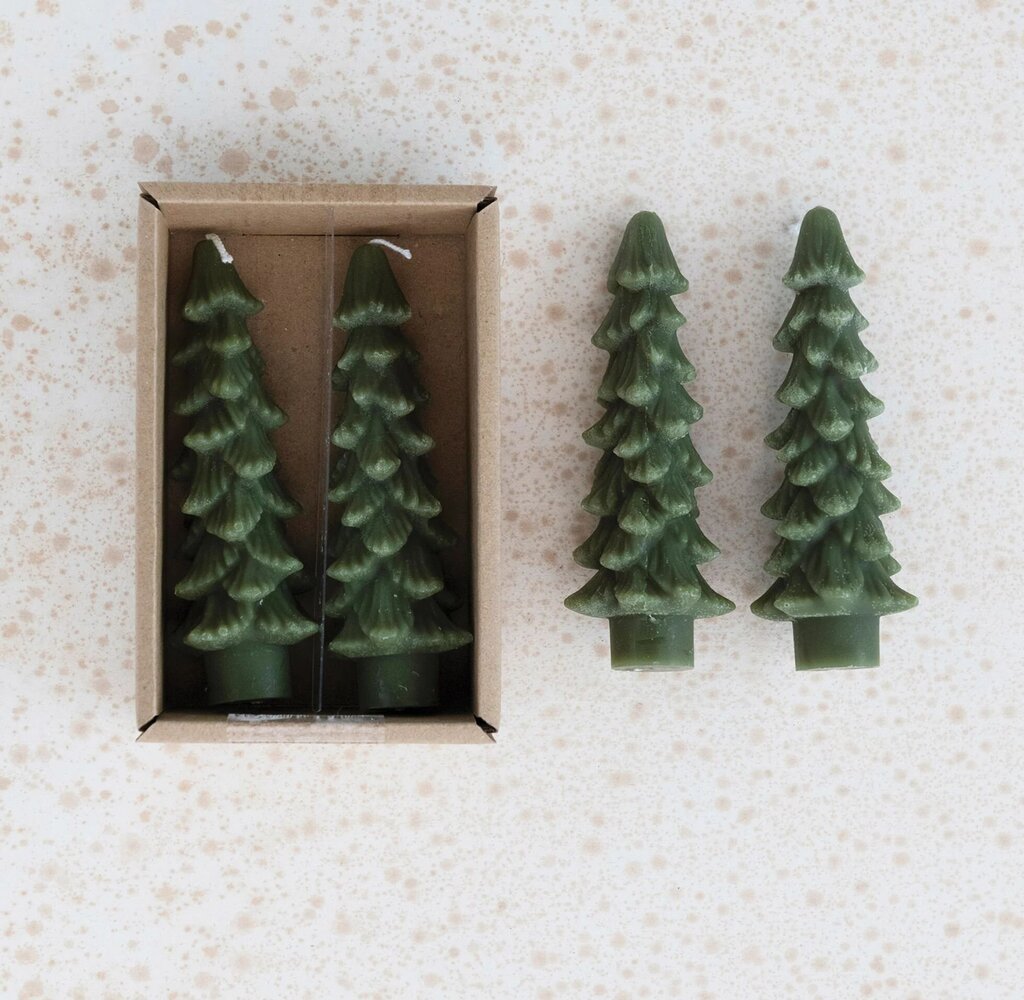 Dark Green Unscented Tree Shaped Taper Candles in Box