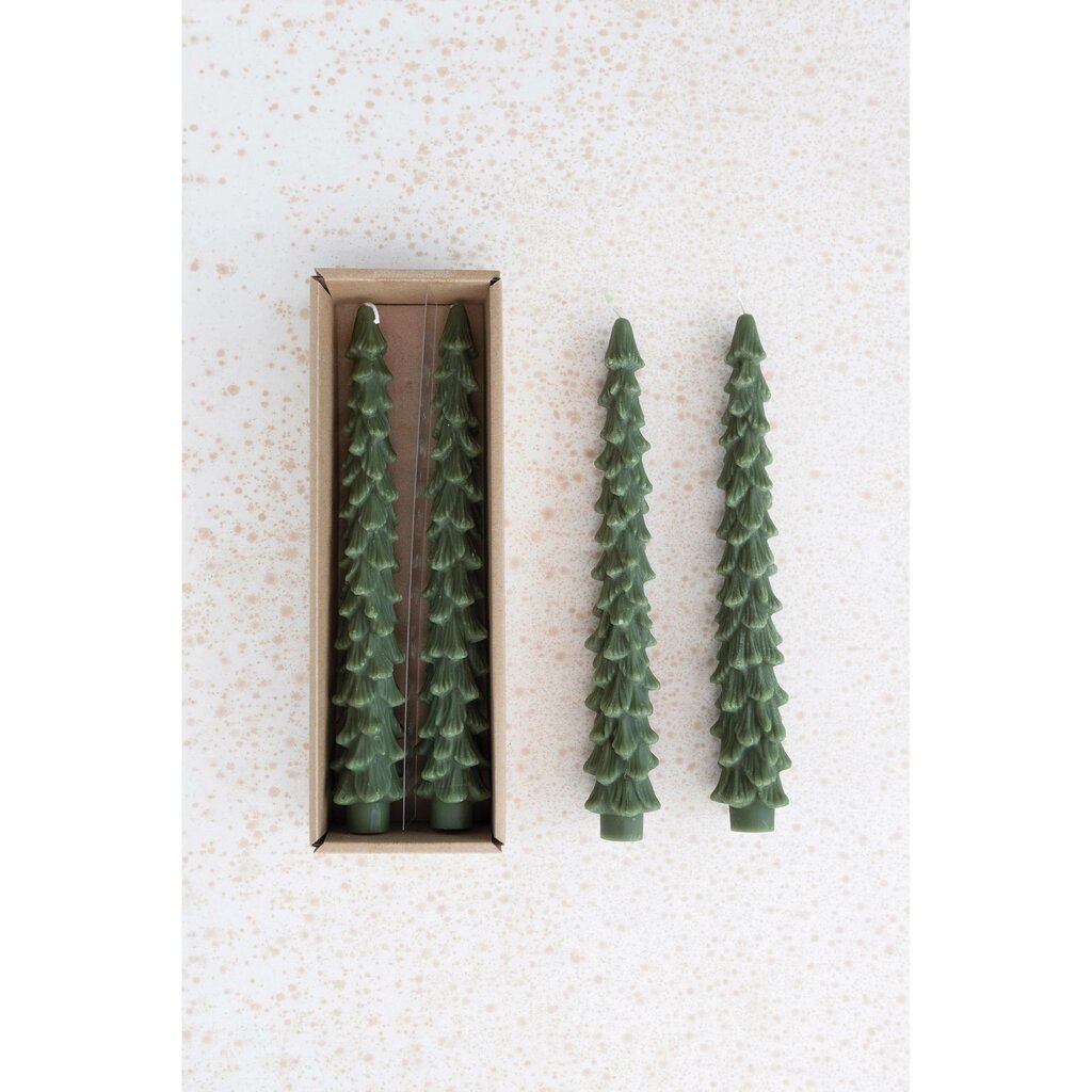 Dark Green Unscented Tree Shaped Taper Candles in Box