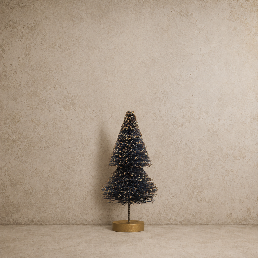 Blue w/ Gold Glitter Bottle Brush Tree