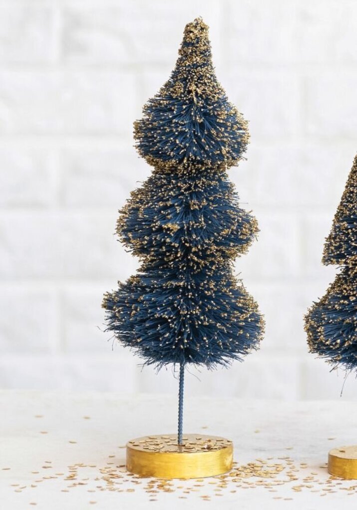 Blue w/ Gold Glitter Bottle Brush Tree