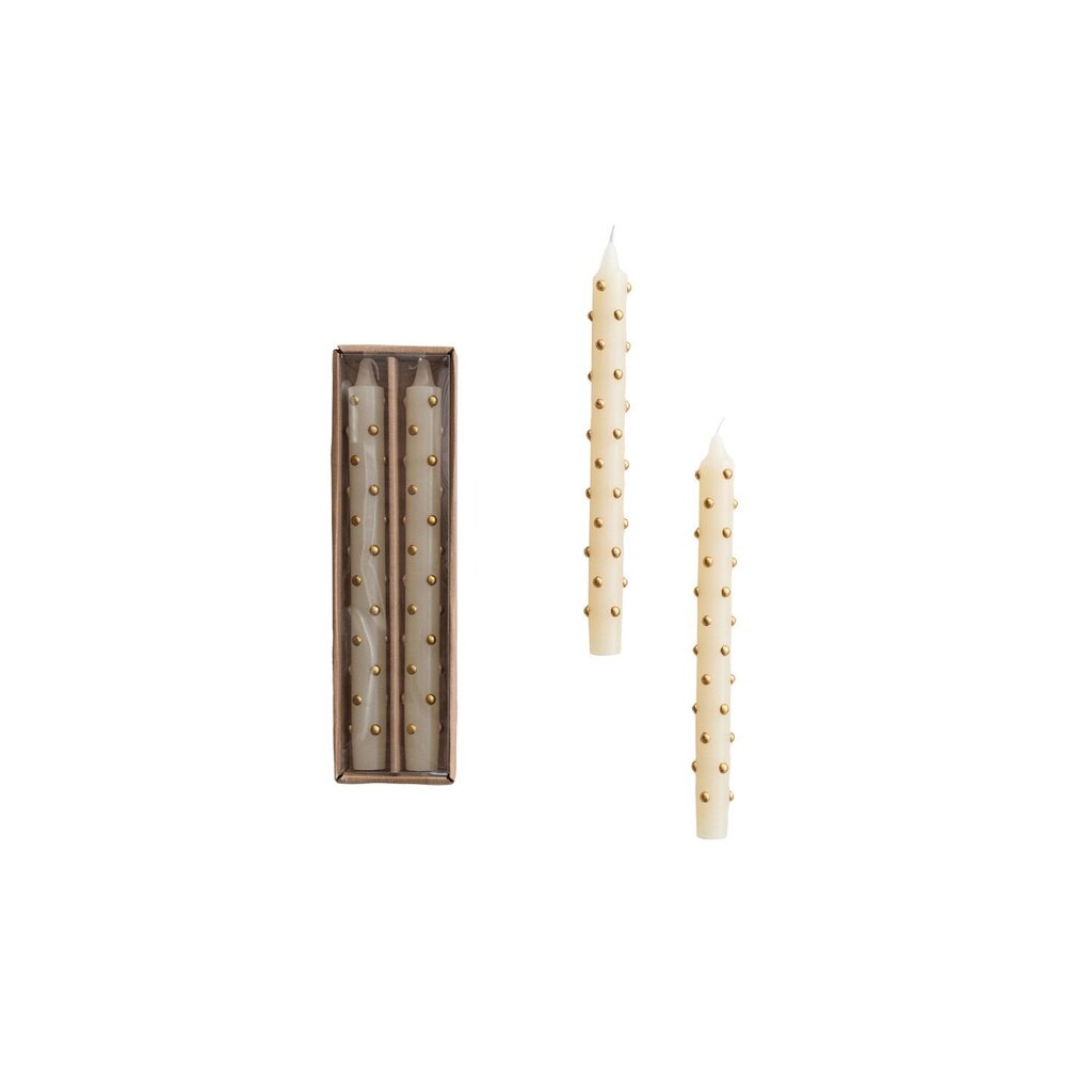 Unscented 3D Gold Dots Taper Candle - Set of 2