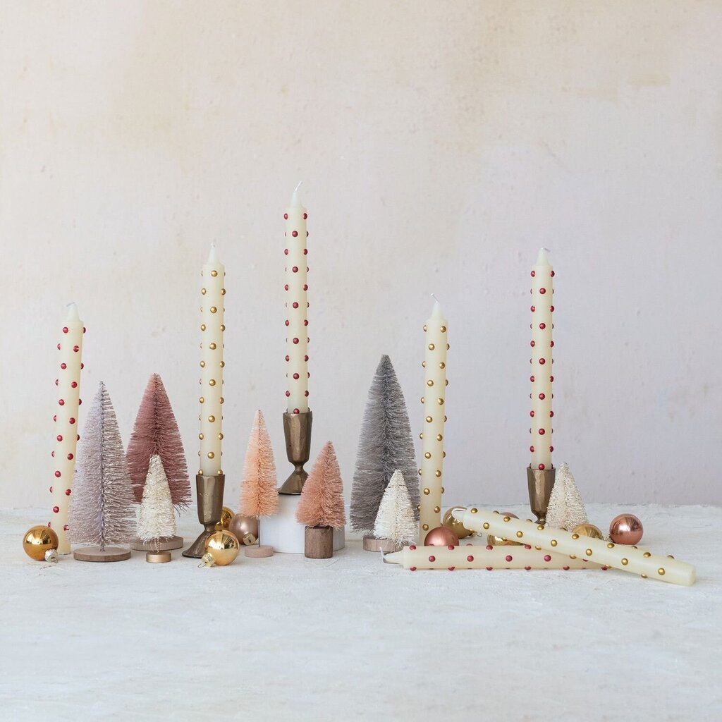 Unscented 3D Gold Dots Taper Candle - Set of 2