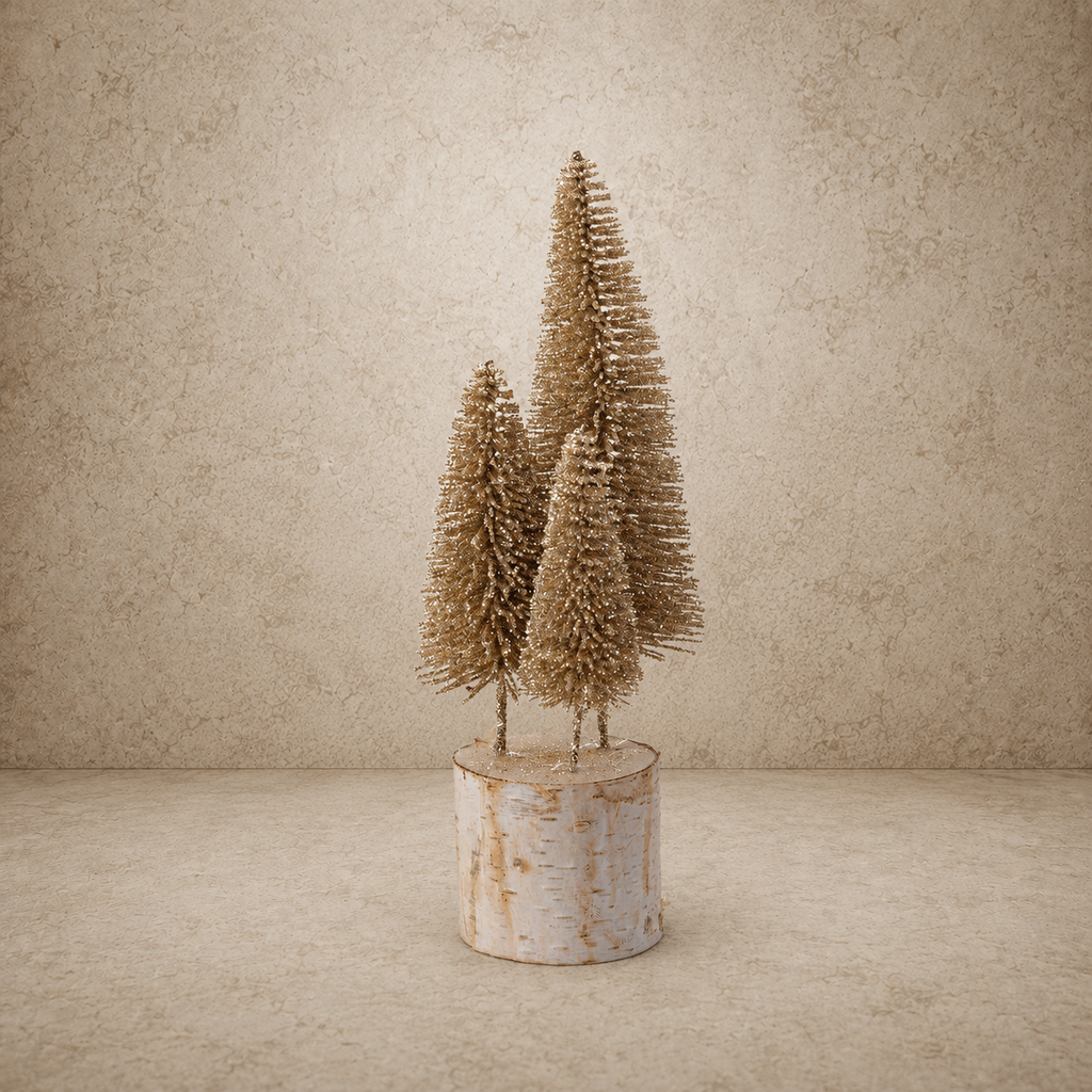 Wood Base Glitter Bottle Brush Trees