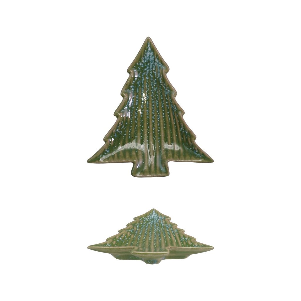 Teal Stoneware Ribbed Tree Plate
