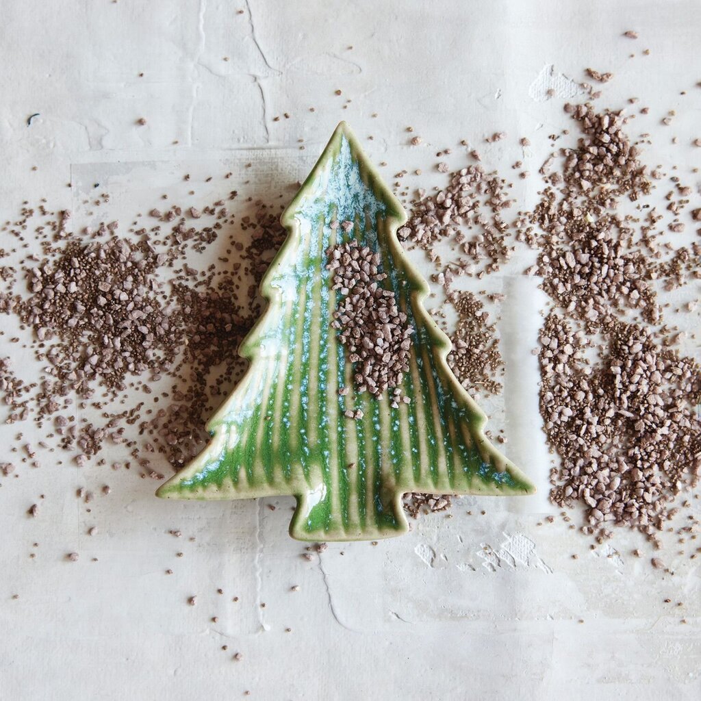 Teal Stoneware Ribbed Tree Plate