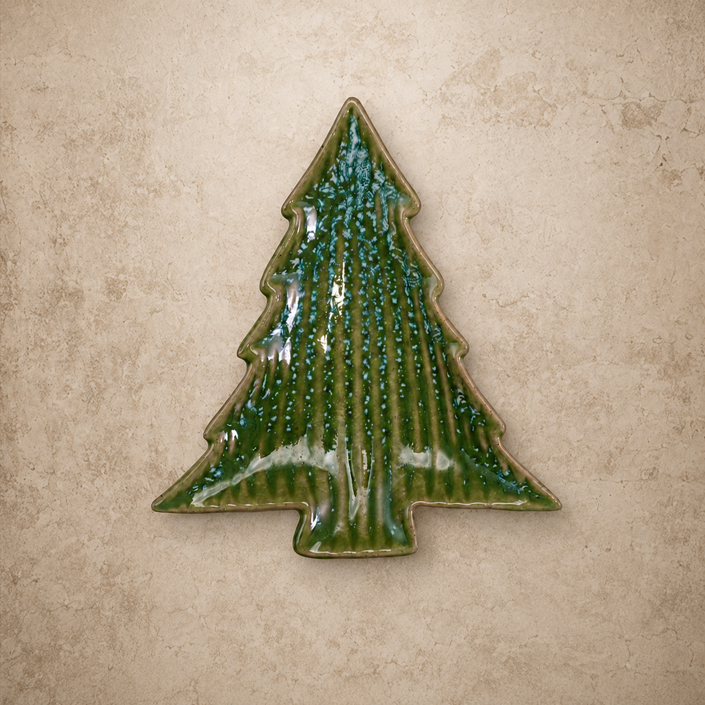 Teal Stoneware Ribbed Tree Plate
