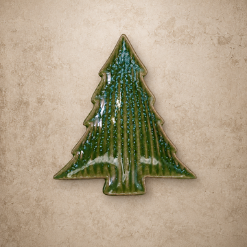 Teal Stoneware Ribbed Tree Plate