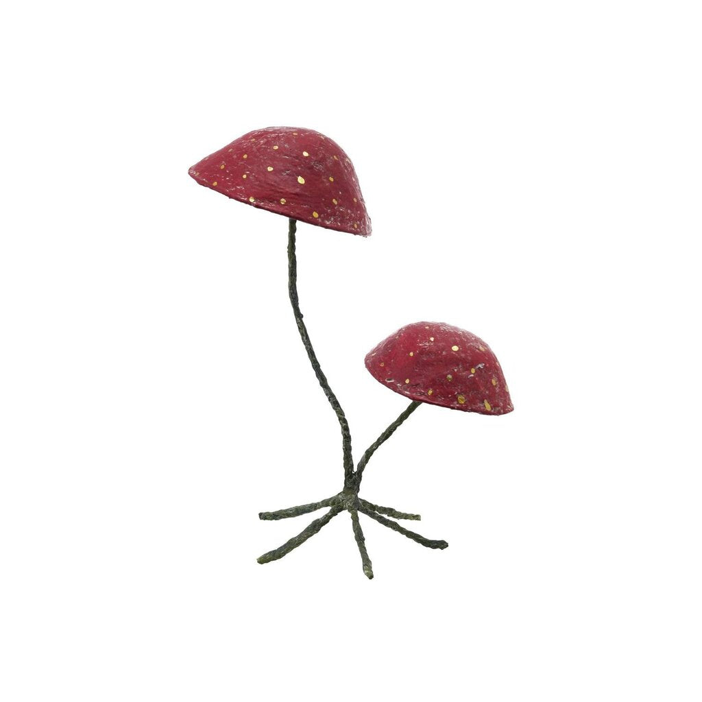 Paper Mache + Metal Mushroom on Footed Stand
