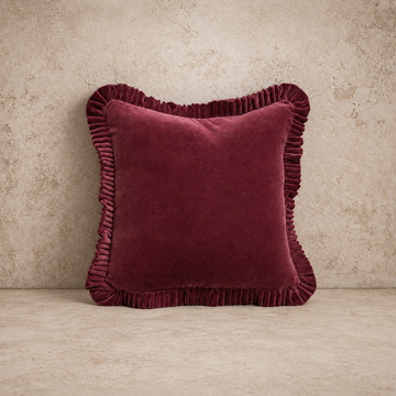 Wine Velvet Ruffled Pillow
