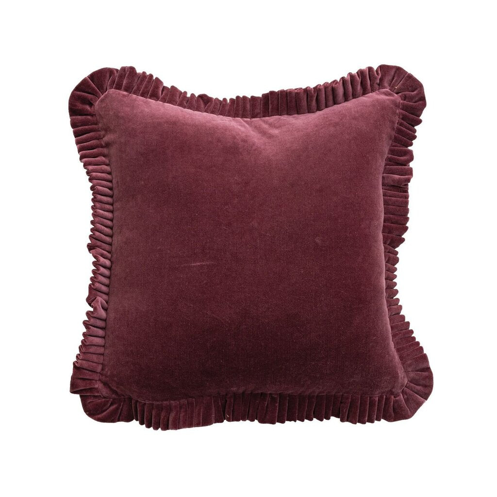 Wine Velvet Ruffled Pillow