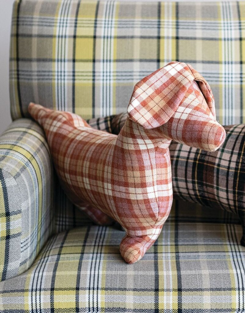 Orange Fabric Plaid Dog Shaped Pillow
